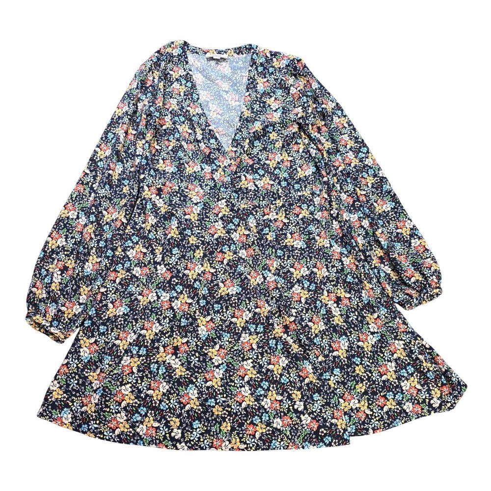 LOFT Outlet Floral Wrap V-Neck Mini‎ Dress Women's Size 0 Navy Blue Multicolor